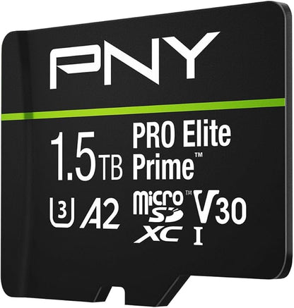 PNY 1.5TB PRO Elite Prime™ C10 U3 V30 A2 microSDXC Flash Memory Card – Ultra-Fast Speeds, Read 200MB/s, Write 150MB/s, 4K UHD, Full HD, UHS-I, for Smartphones, Drones, Action Cameras