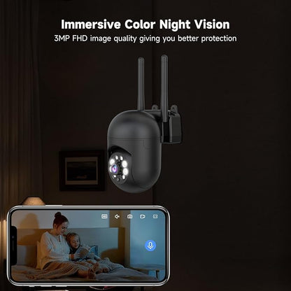 JAIOTlink 2K Security Camera Wired, 2.4/5GHz Home WiFi Camera, 360° PTZ Baby Monitor with Color Night Vision, Motion Detection, 2-Way Audio, Compatible with Alexa