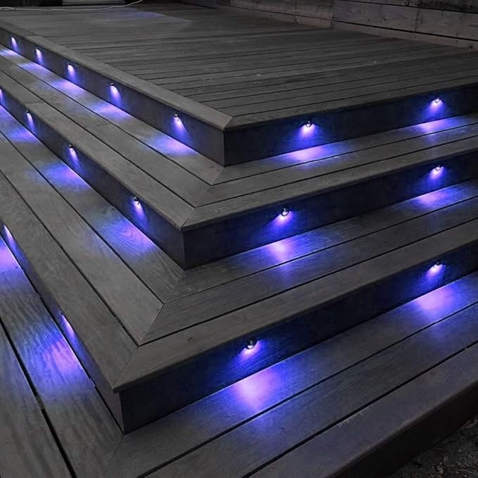 Sumaote WiFi Deck Lights Kit, 6pcs Φ1.38 RGB Half Moon Low Voltage Recessed Deck Lights Smartphone APP Control LED Steps Lighting Waterproof Outdoor Yard Path Stair Landscape Decor, Black