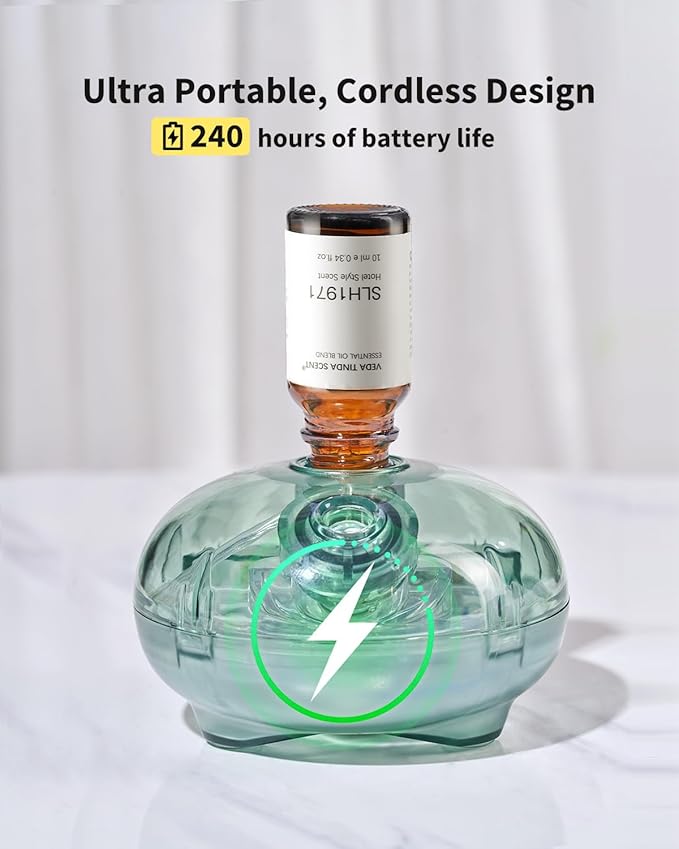 Waterless Diffuser with 12 Pack Hotel Fragrance Oils, Battery Operated Nebulising Diffuser for Home, Luxury Essential Oil Blend Inspired by 5-Star Hotels, Aromatherapy Gift Set