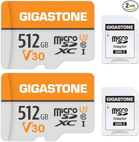 GIGASTONE 512GB Micro SD Card 2-Pack, A1 V30 4K Video Recording, Surveillance, Security Camera, Action Camera, Drone, 100MB/s MicroSDXC Memory Card UHS-I Class 10