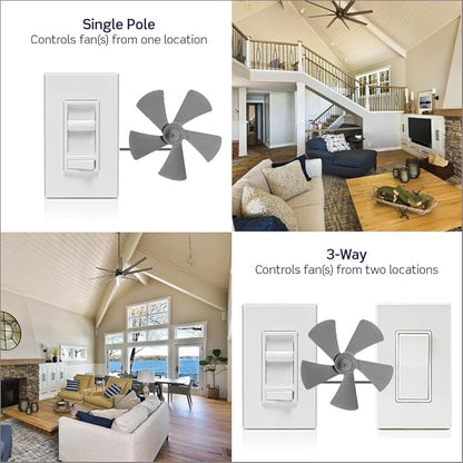 Leviton SureSlide Ceiling Fan Wall Switch, Quiet 3-Speed Fan Control, 1.5 Amps, 661F-10I, Ivory