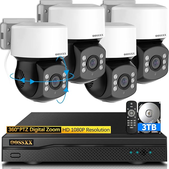 OOSSXX PTZ Full HD HD-Wired Outdoor Security Camera System Indoor House Dome PTZ 360 Camera Home DVR Systems Video Surveillance CCTV Cameras