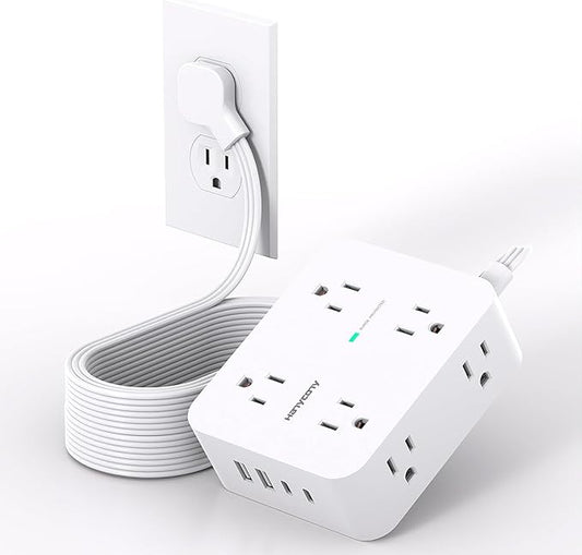 Extension Cord 15 Ft, Power Strip with 4 USB Ports(2 USB C), 8 Surge Protector Outlets with Flat Plug