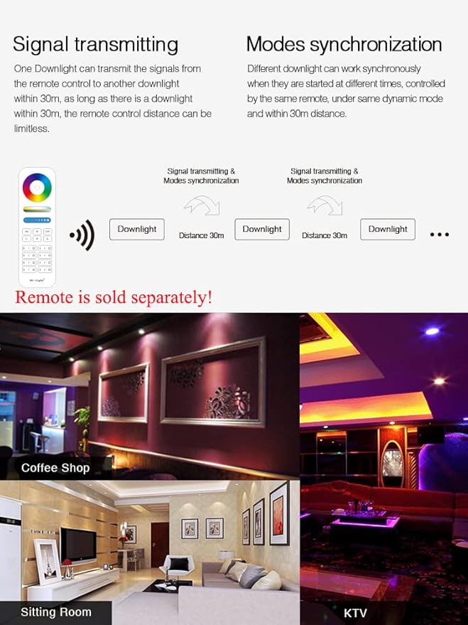 LGIDTECH FUT066 Miboxer 12W RGB+CCT Led Recessed Ceiling Downlight AC 100-240V, RGB Color Changing,Color Temperature Adjustable,Smartphone Can't Control Directly