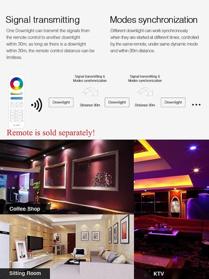 LGIDTECH FUT066 Miboxer 12W RGB+CCT Led Recessed Ceiling Downlight AC 100-240V, RGB Color Changing,Color Temperature Adjustable,Smartphone Can't Control Directly