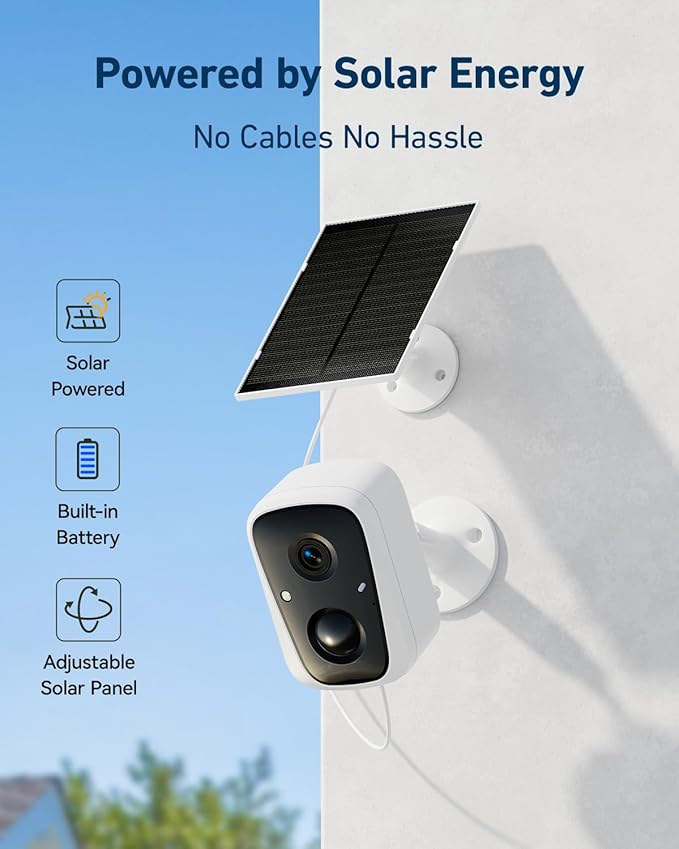 Solar Security Camera Outdoor Wireless, 4MP Solar Powered WiFi Cameras for Home Security Surveillance Indoor 2.4G/5G WiFi, Color Night Vision, Motion Detection, SD Card/Cloud Storage