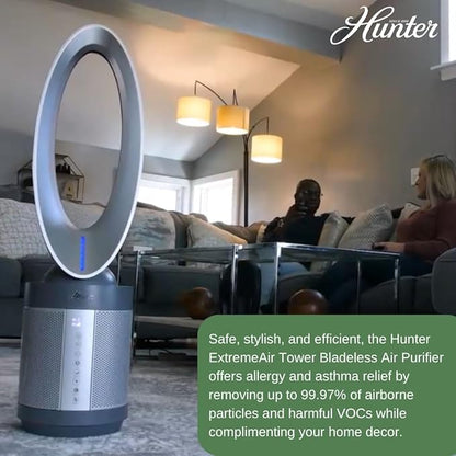Hunter ExtremeAir Tower Bladeless Air Purifier. 2-in-1 Air Purifiers for Home & Bladeless Fan Combo. Bedroom Air Purifier Cooling Fan. Oscillating, 9 Speeds, Touch Control. Taupe.
