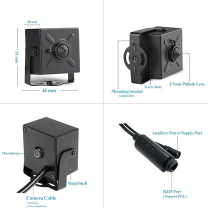 TSEye Mini 5MP PoE IP Camera, Built in Microphone, 3.7mm Lens, Ultra HD 2880 x 1620P@20fps, Tiny PoE Home Security Cam with Audio CCTV P2P Surveillance (I706-2-P-A-TS Metal)