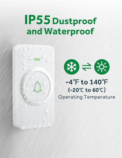 AVANTEK Wireless Doorbell, Battery-Powered & Portable, 1000 ft Range, White