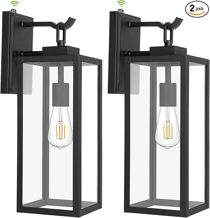 hykolity Large Size Dusk to Dawn Outdoor Wall Lanterns, 18 Inch Outdoor Wall Light Fixtures, Matte Black Porch Lights, Exterior Wall Lighting, Architectural Outdoor Sconces, ETL Listed, 2 Pack