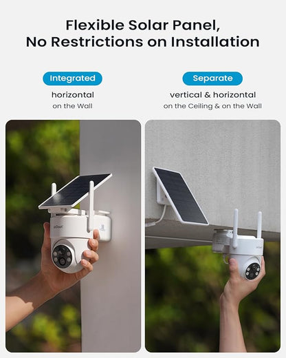ieGeek 2 Pack S5 Solar Security Camera Wireless Outdoor – 2K 3MP WiFi Camera with Removable Solar Panel, 360° Pan Tilt, Color Night Vision, AI Detection, 2-Way Audio, IP65 for Home Security