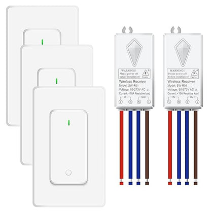 NineLeaf Wireless Light Switches and Receiver Kit, No Wiring Remote Control Wall Switch, 1300FT RF Range Expandable Switch,Ceiling Lights, Fans, Lamps & Outdoor Sheds,1000W LED(3Switches 2Receivers)