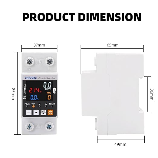 TUYA WiFi Smart Energy Meter AC 63A 85-300V WiFi Smart Earth Leakage Over Under Voltage Protector Electricity Energy Monitor APP Remote Control Smart Life 230V 110V Compatible with Alexa Google Home
