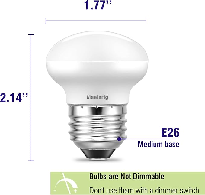 Maelsrlg R14 LED Bulb 4W(40W Equivalent) Mini Reflector Flood Light Bulbs 2700K Soft White, Curio Cabinet Light Bulb, Non-Dimmable, E26 Base Short Light Bulbs, 4-Pack