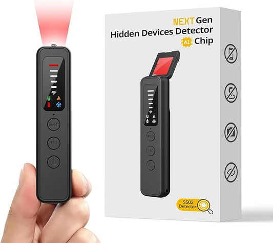 AI Hidden Camera Detector, Spy Camera Detectors – for Hotels, Travel, Home & Office: Portable RF Signal Scanner with 5-Level Sensitivity, AI-Powered Anti-Spy Device, GPS Tracker & Bug Detector