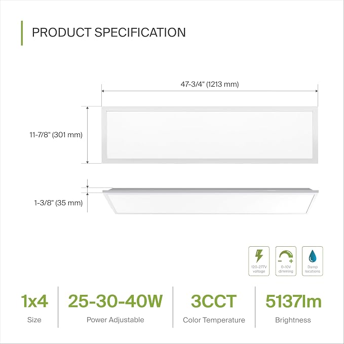 ASD 4 Pack 1x4 LED Flat Panel Light - 25/30/40W UL DLC | 5137LM 3500K 4000K 5000K Selectable Dimmable 1x4 LED Drop Ceiling Light Fixture | 1 x 4 Commercial Recessed Lay in Troffer Lights for Office
