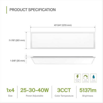 ASD 4 Pack 1x4 LED Flat Panel Light - 25/30/40W UL DLC | 5137LM 3500K 4000K 5000K Selectable Dimmable 1x4 LED Drop Ceiling Light Fixture | 1 x 4 Commercial Recessed Lay in Troffer Lights for Office