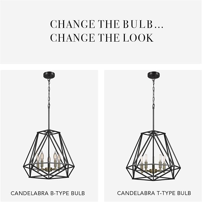 Globe Electric 65435 Sansa Chandeliers, Matte Black, Gold Accent Socket, Bulb Not Included