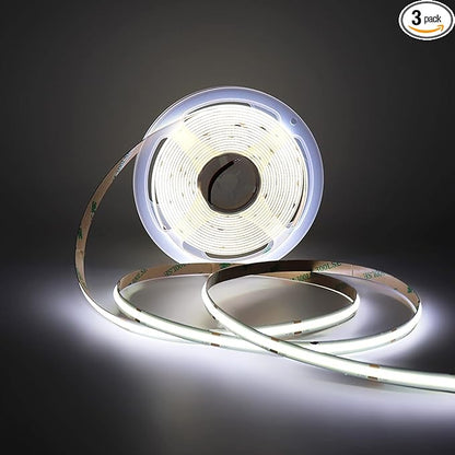 Flexible COB LED Strip Light 12V Cold White Color 6000K, 480LEDs/m 16.4FT/5M CRI>90, High Bright LED Tape for House Kitchen Room Ceiling Decor (DC12V, Without Power Supply)