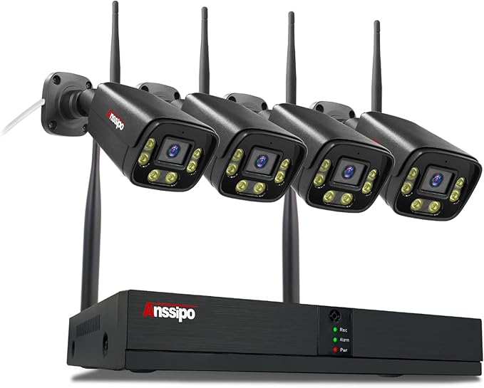 4K Wireless Security Camera System Outdoor Indoor, 4X 3MP Plug in WiFi Camera for 24/7 Recording, 8 Channel WiFi NVR, Two Way Audio, Color Night Vision,Person/Face Detection,Siren Alert,NO Hard Drive