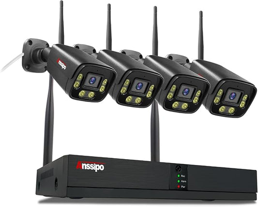 4K Wireless Security Camera System Outdoor Indoor, 4X 3MP Plug in WiFi Camera for 24/7 Recording, 8 Channel WiFi NVR, Two Way Audio, Color Night Vision,Person/Face Detection,Siren Alert,NO Hard Drive