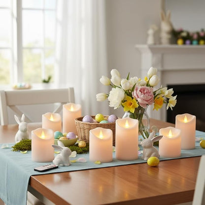 Artmarry Flameless Candles Outdoor Indoor Pillars Battery Operated Flickering Candles Include 10-Key Remote Timer 400+ Hours by 2 AA Batteries (White Candle - Warm Light, 3" D x 4"|5"|6" H - 18 Pack)