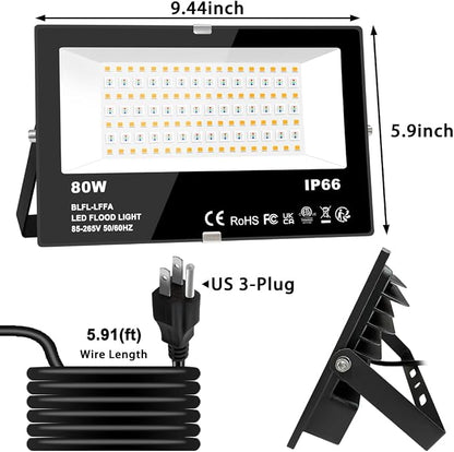 LED Flood Light Outdoor 800W Equivalent 8000LM Smart RGB Landscape Lighting | APP Control, DIY Scenes - Timing - Warm White 2700K - Color Changing Uplight, IP66 Waterproof US Plug (2 Pack)