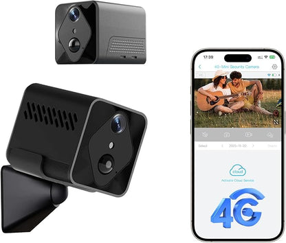 4G LTE Cellular Wireless Security Camera, with SIM Card and Memory Card, 2K HD Mini No WiFi Camera, Auto Night Vision, Real-Time Notifications,Portable Battery Operated Small Camera