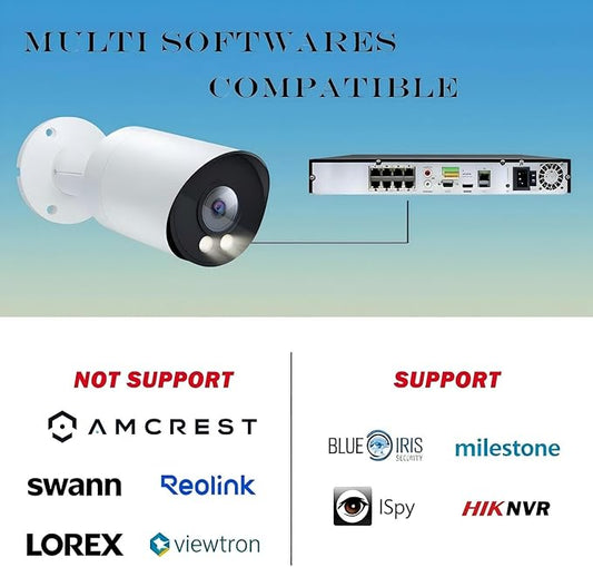 Real HD 8MP 4K PoE IP Full Color Night Vision Security Camera Outdoor, 2.8mm Wide Angle 105° FOV, H.265, Waterproof IP66, Metal Housing Bullet IP Camera, NDAA Compliant
