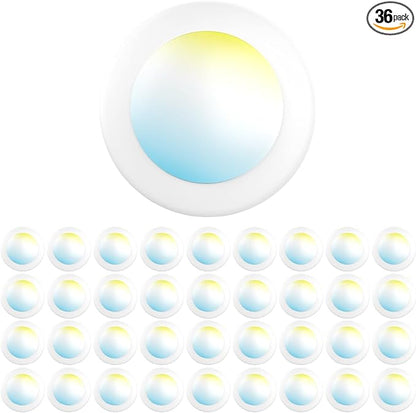 Sunco 36 Pack 4 Inch LED Disk Lights, Flush Mount Disc Recessed Ceiling Can Lighting, 650 LM, Selectable CCT 2700K/3000K/4000K/5000K/6000K, Dimmable, 10W=50W, Wet Rated ETL