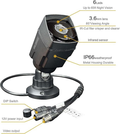 Analog CCTV Camera HD 1080P 4-in-1 (TVI/AHD/CVI/960H Analog) 2MP Security Camera Outdoor Metal Housing, 6 IR-LEDs True Day & Night Monitoring 3.6mm Lens