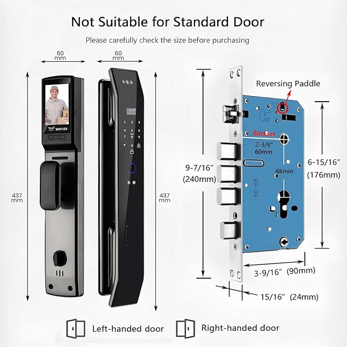 Smart Door Lock with 3D Face Recognition & Camera, Video Doorbell with Intercom, Fingerprint Keyless Entry, Password, IC Card, Key, Alexa Compatible, Tuya App Control, Smart Home Front Door Security