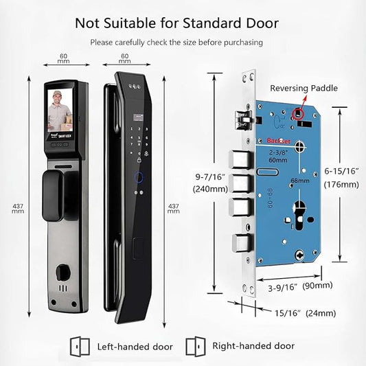 Smart Door Lock with 3D Face Recognition & Camera, Video Doorbell with Intercom, Fingerprint Keyless Entry, Password, IC Card, Key, Alexa Compatible, Tuya App Control, Smart Home Front Door Security