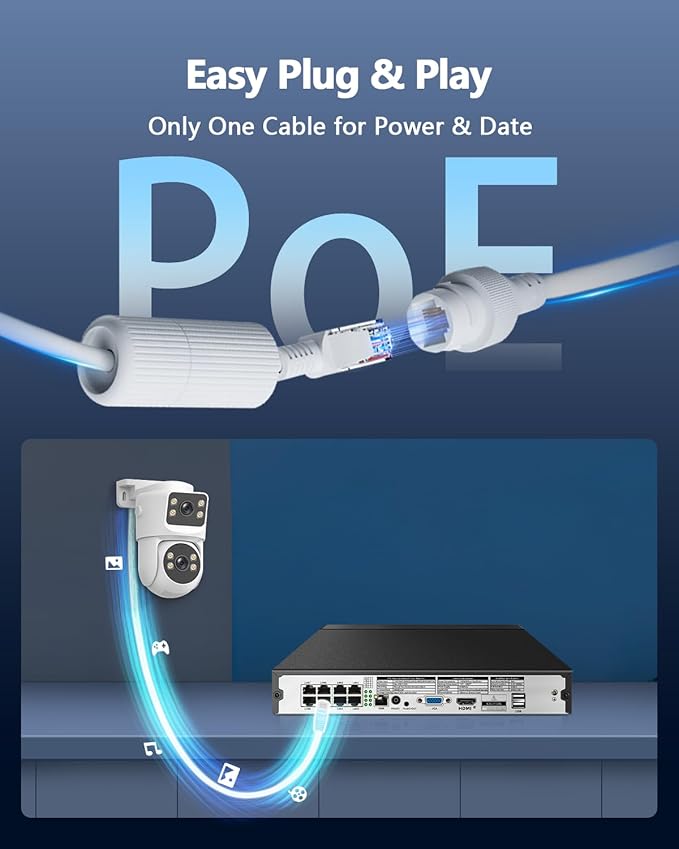 OOSSXX 8.0/4K Megapixel Security POE NVR Network Video Recorder, Supports up to 8MP/4K IP Cameras, Max to 8TB Hard Drive (16-Channel No HDD)