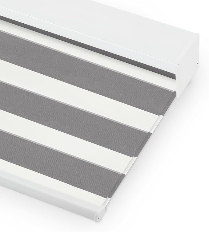 Bringnox Smart Motorized Zebra Roller Blinds - 85% Blackout, Remote Control, Works with HomeKit, Google Home & Alexa via Hub, Custom Size (85% Blackout Grey-35)