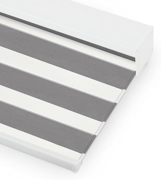 Bringnox Smart Motorized Zebra Roller Blinds - 85% Blackout, Remote Control, Works with HomeKit, Google Home & Alexa via Hub, Custom Size (85% Blackout Grey-35)
