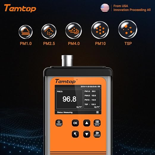 Temtop PMD351 Professional Aerosol Mass Monitor - Handheld Particle Counter for PM1.0, PM2.5, PM10, TSP - 0.3μm-10μm Laser Dust Detector with 2.83L/min German Pump, RS-485 Modbus & 32GB Data Logger