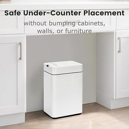 SYNCVIBE Sensor Trash Can with Butterfly Lid 2.6 Gallon Rectangular Automatic Garbage Can, Stainless Steel Trash Bin, Slim Waterproof Wastebaskets with Lid Soft Close for Under Counter, White