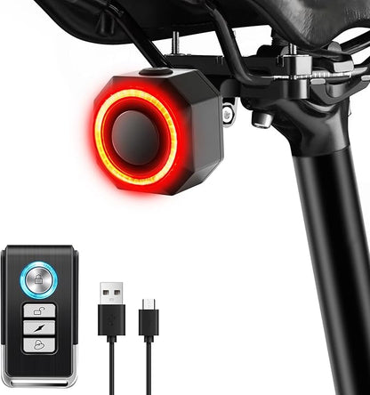 NineLeaf Bicycle Tail Light Rechargeable,Bike Tail Light with Alarm and Remote,Bike Alarms for Ebikes,IP65,113dB Alarms, Level 7 Sensitivity, Auto ON/Off Bike Tail Light with Smart Brake Lights