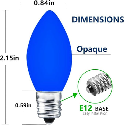 25 Pack C7 Multicolor LED Replaceable Bulbs – Dimmable Multicolor LED Christmas Lights Bulbs, 0.72W Indoor Outdoor Bulbs, Night Light, C7/E12, IP:65