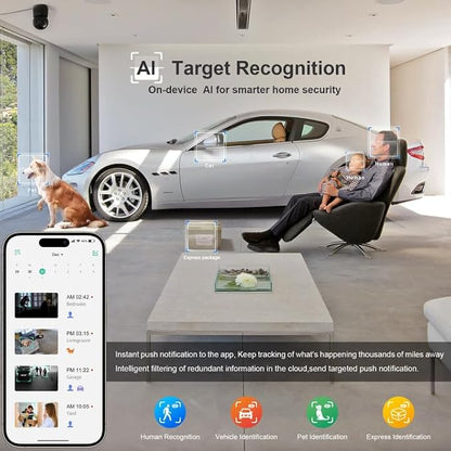 Indoor Camera, 2K Cameras for Home Security with App Motion Detection Auto Tracking Alarm Live Notice Schedule Default Location, Pet Camera with Night Vision, 2.4 GHz, Black