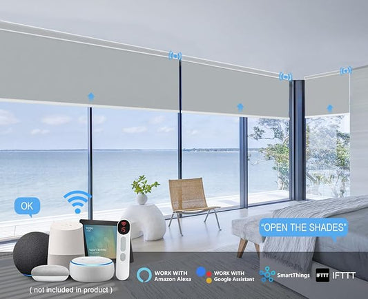 Bringnox Motorized Blinds with Remote,100% Blackout Smart Roller Blinds Compatible with Apple Homekit Google Home and Alexa Via HUB,and Customized (Vinyl Grey-16)