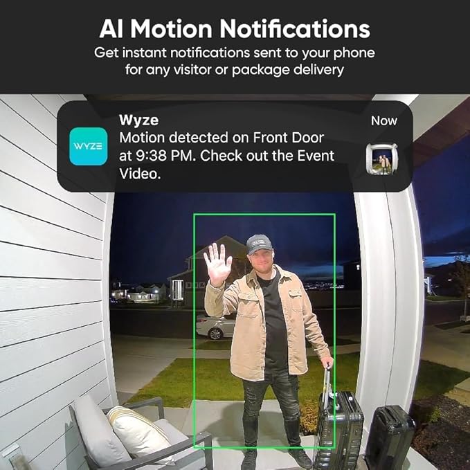 Doorbell Camera v2 + Wedge Kit, 2K Smart Video Doorbell with Motion Activated Voice Prompt, Night Vision, 2-Way Audio, Motion Detection, 24/7 Recording, IP65, Compatible with Alexa & Google, Wired