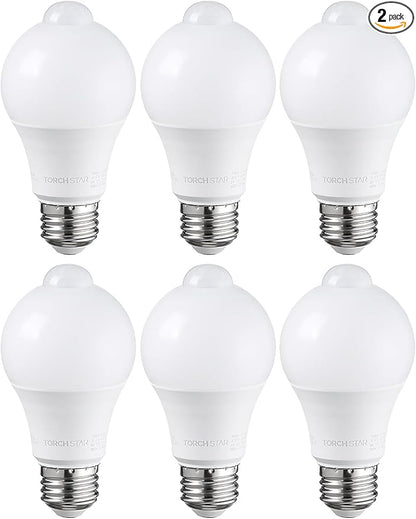 TORCHSTAR 6-Pack A19 Motion Sensor LED Light Bulb, 900LM, E26 6000K