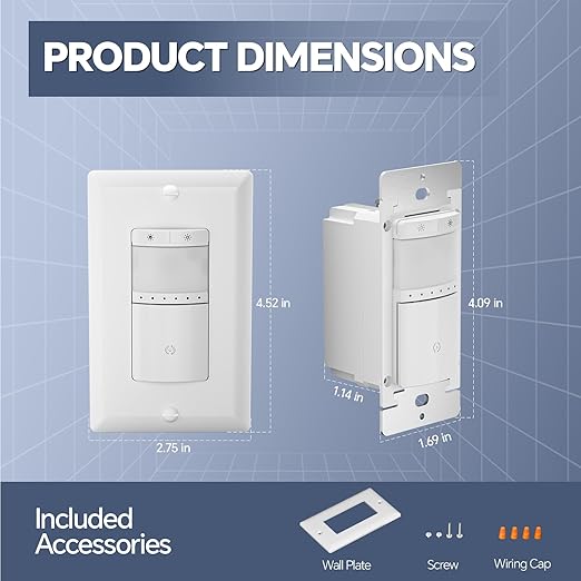 ECOELER Motion Sensor Dimmer Light Switch, in-wall Electronic Dimmer with PIR Infrared Motion Activated, Occupancy & Vacancy Modes, Single Pole for CFL/LED Bulb, Wall Plate Included, White