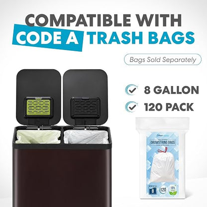 Simpli-Magic 60 Liter / 16 Gallon Rectangular Hands-Free Dual Compartment Recycling Kitchen Step Trash Can with Soft-Close Single Lid, Stainless Steel (30L x 30L Capacity) Brown