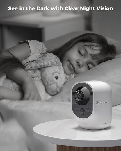 COCOCAM 2PCS 2K Indoor Pan/Tilt Security Camera with 5200mAh Battery, WiFi Camera,Wireless for Baby Monitor/Pet/Home Security, AI Recognition, PIR Human Detection, 2.4G WiFi