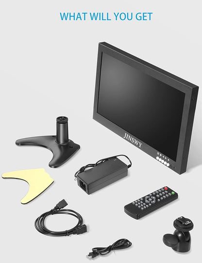 12" Mini Security Monitor, IPS 1366x768 Metal Screen, HDMI/VGA/AV/BNC/USB Input, Built-in Speakers & Remote, Small Monitor for CCTV Surveillance and Security Systems