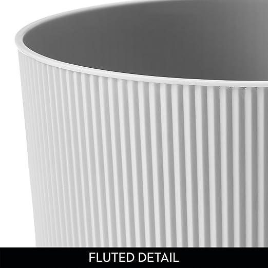 iDesign Small Round Plastic Bathroom Trash Can - Fluted Trash Can for Bathroom, Bedroom, or Office - Gray